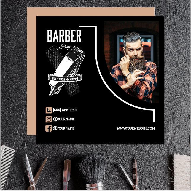 Modern Logo Salon Professional Barbershop Square Business Card (Creator Uploaded)