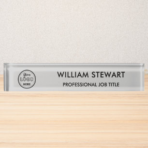 Modern Logo Soft Grey Employee Staff Minimalist Nameplate