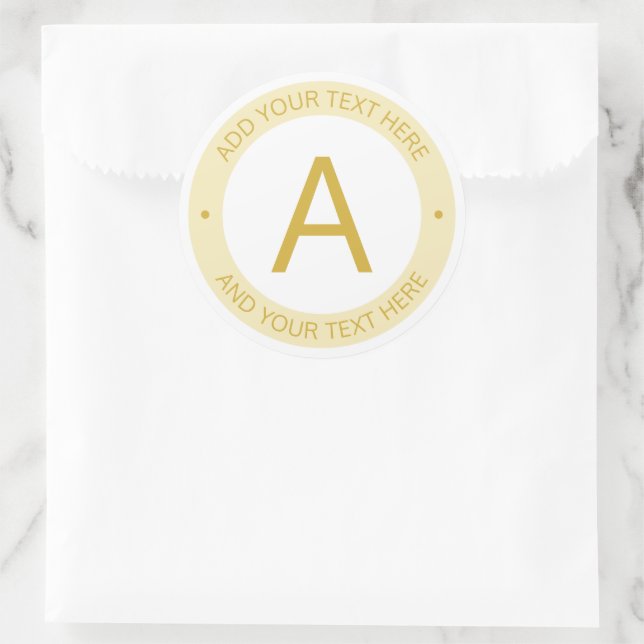 Modern Logo Style Monogram | Gold & White Classic Round Sticker (Bag)