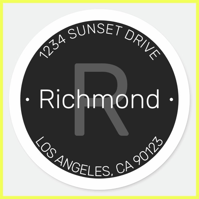 Modern look | Black & White Return Address Classic Round Sticker (Creator Uploaded)