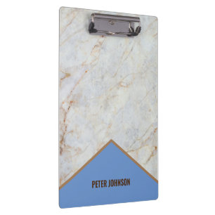 Modern look Name Customise White Marble Clipboard