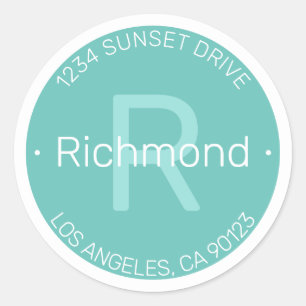 Modern look   Teal & White Return Address Classic Round Sticker