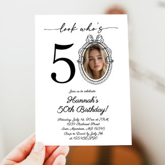 Modern Look Who's 50 Photo Adult Birthday Invitation