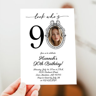 Modern Look Who's 90 Photo Adult Birthday Invitation