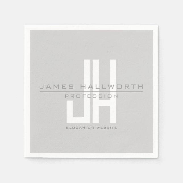 Modern Looking Business Monogram | Grey Napkin (Front)