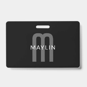 Modern Looking Monogrammed Name Black Grey White ID Badge