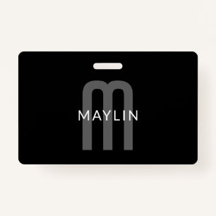 Modern Looking Monogrammed Name   Black Grey White ID Badge