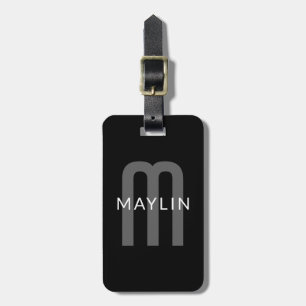 Modern Looking Monogrammed Name Black Grey White Luggage Tag