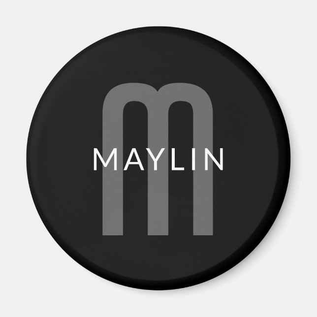 Modern Looking Monogrammed Name | Black Grey White Magnet (Front)