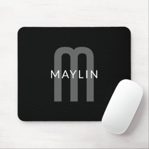 Modern Looking Monogrammed Name   Black Grey White Mouse Pad