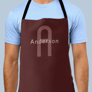 Modern Looking Monogrammed Name Maroon Red Apron