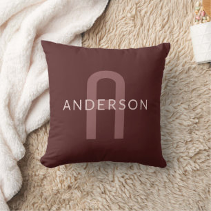 Modern Looking Monogrammed Name Maroon Red Cushion