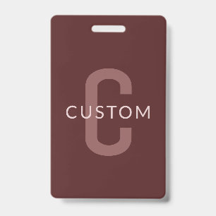 Modern Looking Monogrammed Name Maroon Red ID Badge