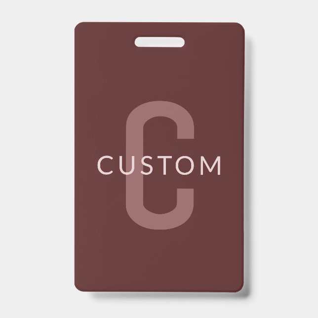 Modern Looking Monogrammed Name | Maroon Red ID Badge (Front)
