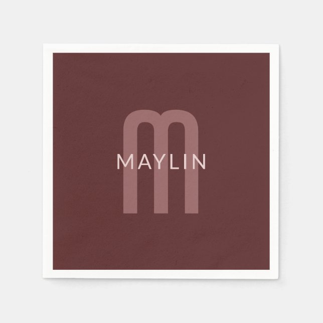 Modern Looking Monogrammed Name | Maroon Red Napkin (Front)