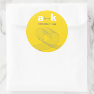 Modern Loop Heart Simple Love Lines Yellow Wedding Classic Round Sticker