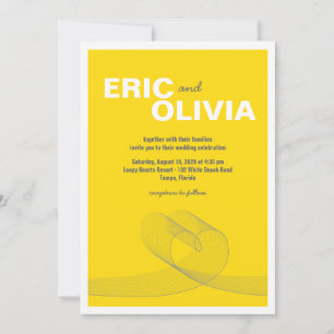 Modern Loopy Heart Love Line Yellow Wedding Invite