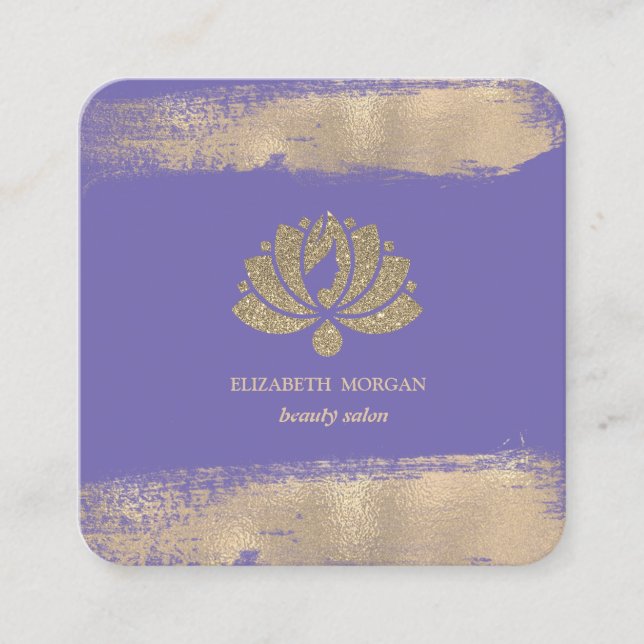 Modern Lotus Faux Gold Brush Stroke Beauty Salon  Square Business Card (Front)