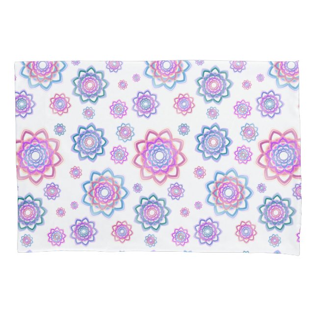 Modern Lotus Flower Pattern Pink Pastel Green Pillowcase (Front-Left)