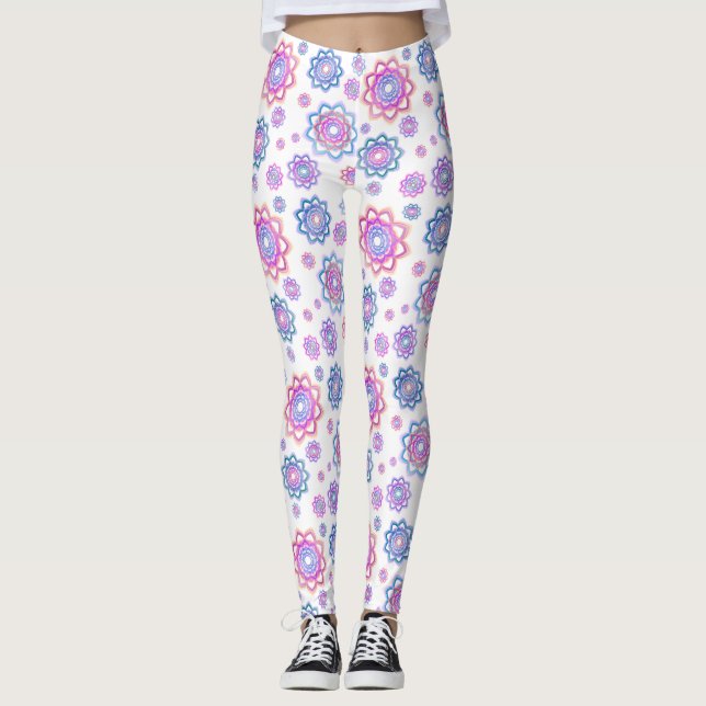 Modern Lotus Flower Pink Pastel Green Leggings (Front)