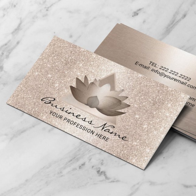 Modern Lotus Logo Elegant Rose Gold Glitter Business Card (Creator Uploaded)
