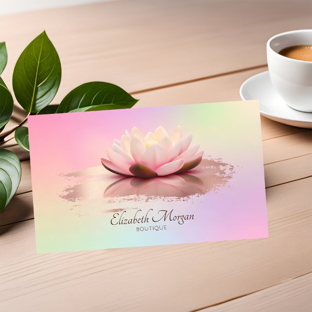 Modern Lotus Rose Gold Brush Stroke Hologrphic Business Card (Creator Uploaded)