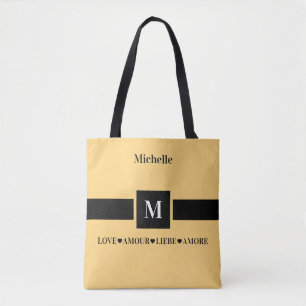 Modern Love Amour Liebe Amore Name and Initial Tote Bag
