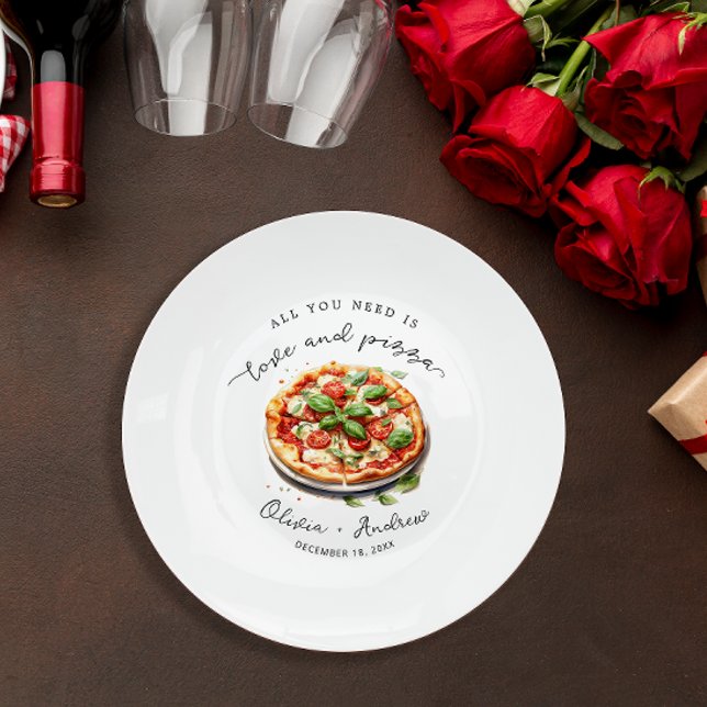 Modern Love and Pizza Rehearsal Dinner Paper Paper Plate (Creator Uploaded)