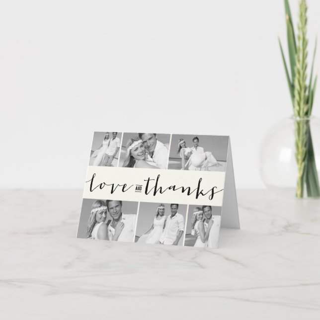 Modern Love And Thanks Band 6 Multi Photo Wedding Thank You Card (Front)