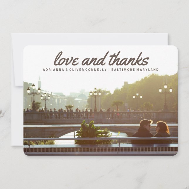 Modern Love And Thanks | Couple Photo Thank You Card (Front)