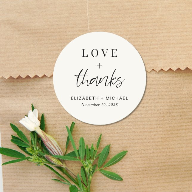 Modern Love And Thanks Cream Wedding Classic Round Sticker (Creator Uploaded)