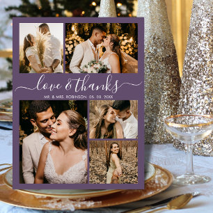Modern Love and Thanks Mauve Wedding Thank You Postcard