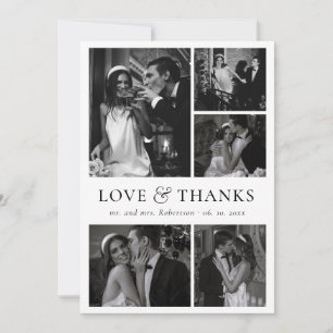 Modern Love and Thanks Photo Collage Wedding Thank You Card
