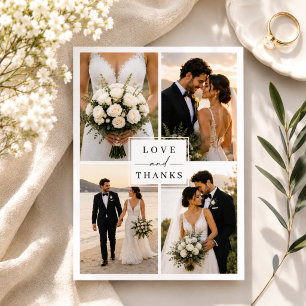 Modern Love and Thanks Photo Collage Wedding Thank You Card
