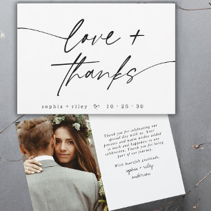 Modern Love and Thanks Script Heart Photo Wedding Thank You Card