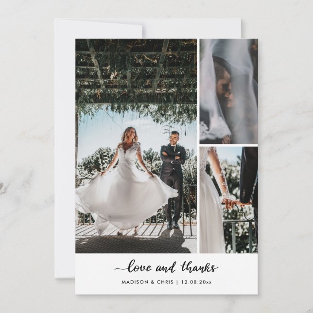 Modern Love And Thanks Script Wedding Photo  Thank You Card (Front)