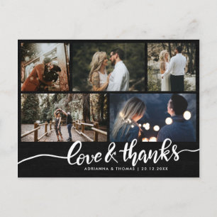 Modern Love And Thanks Simple Five Wedding Photos Postcard