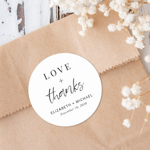 Modern Love And Thanks Wedding Classic Round Sticker