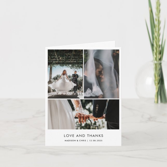 Modern Love And Thanks Wedding Couple Photo  Thank You Card (Front)
