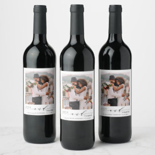 Modern Love and Thanks Wedding Photo Wine Label