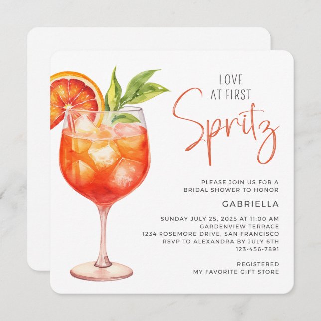 Modern Love At First Spritz Bridal Shower Invitation (Front/Back)