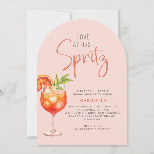 Modern Love At First Spritz Pink Bridal Shower Invitation (Front)