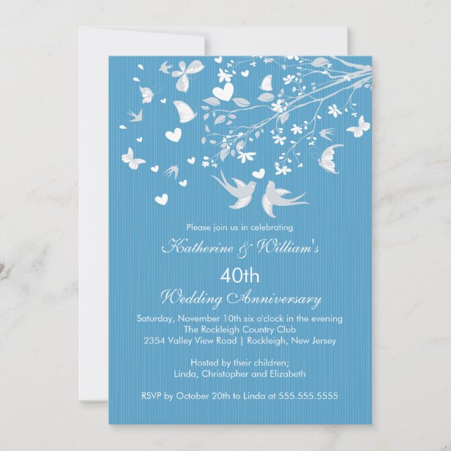 Modern Love Birds Anniversary Party Invitation (Front)