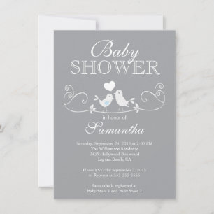 Modern Love Birds Boys Baby Shower Invitation