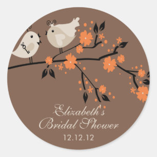 Modern Love Birds Bridal Shower Classic Round Sticker