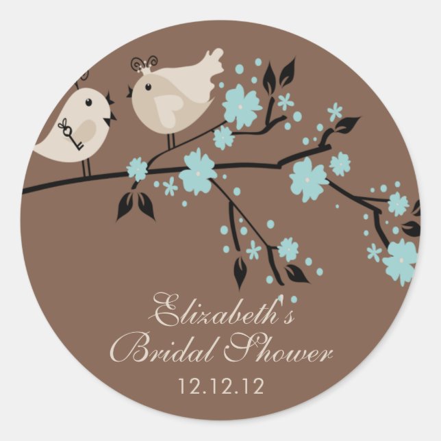 Modern Love Birds Bridal Shower Classic Round Sticker (Front)