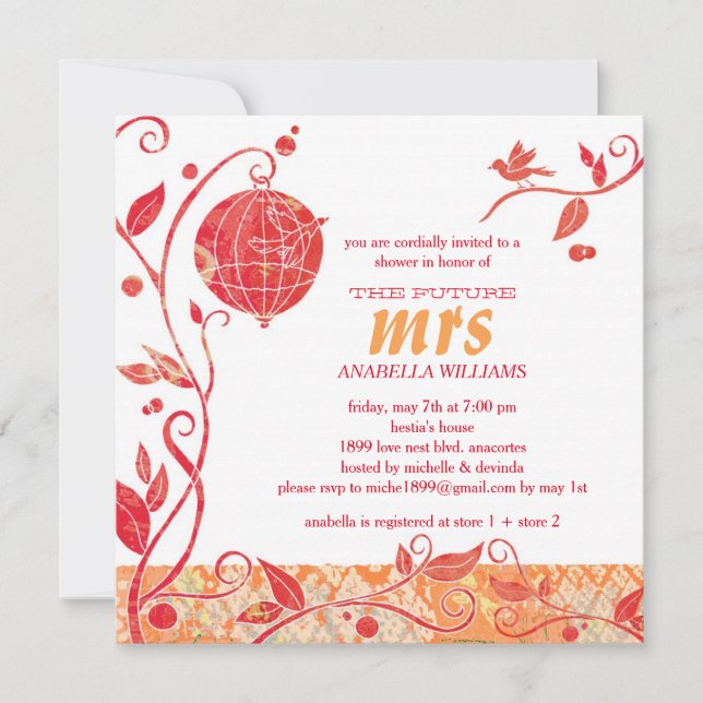 Modern Love Birds Bridal Shower Invitation (Front)