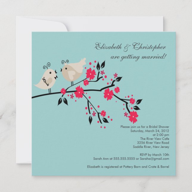 Modern Love Birds Bridal Shower Invitation (Front)