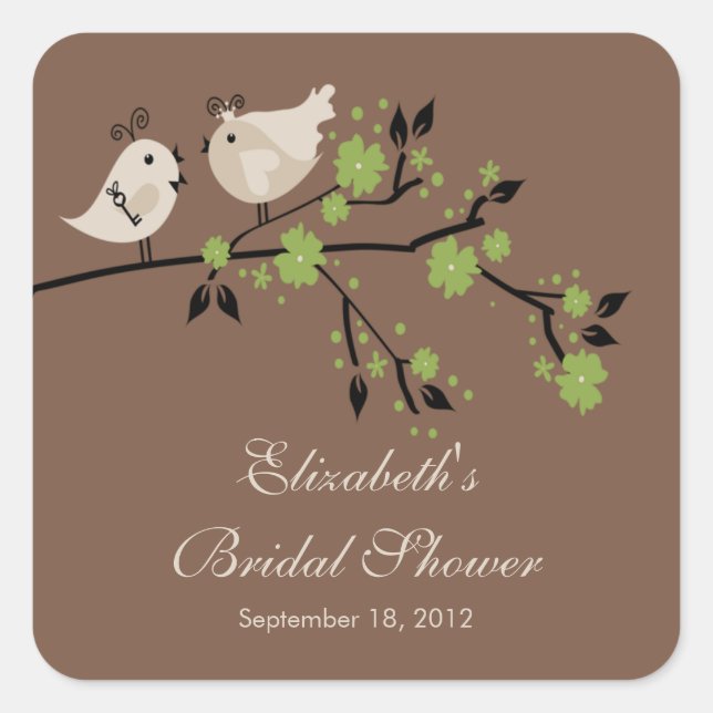 Modern Love Birds Bridal Shower Square Square Sticker (Front)