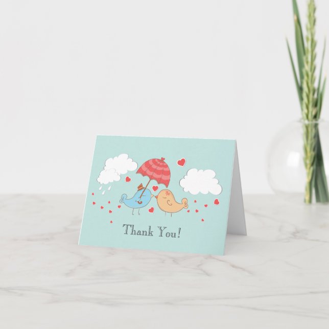 Modern Love Birds Bridal Shower Thank You Note (Front)